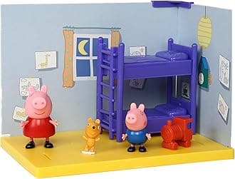 PEPPA PIG Bedroom Themed Preschool Toy and George, Includes 2 Poseable Figures, Bedroom Accessories and Scene Cards, for Girls and Boys Ages 3 Birthday Gift Toyset for Kids