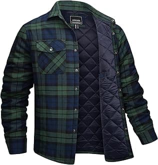 EKLENTSON Men's Flannel Shirt Jacket Quilted Lined Plaid Coats Warm Winter Jacket Thick Button Down Coat with 5 Pockets
