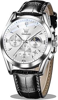 - OLEVS Men's Leather Analog Quartz Watch - Luxury Chronograph Wristwatch with Date, Waterproof, Luminous - Dress Style