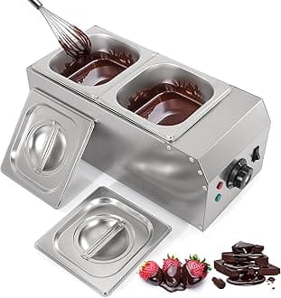 2-Tanks Chocolate Melting Machine Upgraded Chocolate Tempering Pot 600W Electric Chocolate Melter Fondue with Temperature Control Commercial Warmer for Chocolate Milk Coffee Cheese Soup