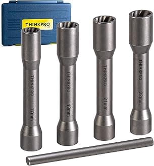 Spiral Type Deep Extractor Set,Professional Grade Damaged Lug Nut Remover Tool Kit for Trucks and SUVs,Chrome Vanadium Steel,Metric,5 Piece Set