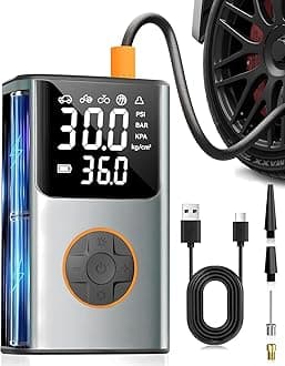 Tire Inflator Portable Air Compressor, Bike Pump, 150PSI Air Pump for Car Tires with LCD Dual Screen and Digital Tire Pressure Gauge, Air Compressor for Bicycle, Motorcycle, Compact Car, Ball