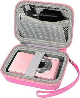 Boobowl Digital Camera Case with Shockproof Bumps, Travel Carrying Case Compatible with KODAK PIXPRO FZ45 FZ55, for CAMKORY, for Canon IXUS, Compact Storage Bag for Kids Vlogging Gear-Light Pink