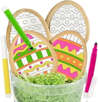 Easter Egg Cookie Decorating Kit Basket Gift For Kids Activity | 4 Jumbo Egg Coloring Cookies + 3 Edible Markers | Coloring Arts and Craft project