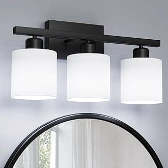 PARTPHONER Bathroom Light Fixtures, Bathroom Lighting Fixtures Over Mirror, Interior Classic Vanity Lights, Modern Vanity Light with Textured White Glass Shade, Matte Black, 3-Light