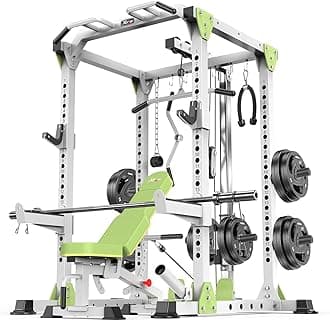 Power Rack Power Cages Multi-Function Squat Rack with Cable Crossover System Selectable More Training Attachment Weight Cage for Garage & Home Gym