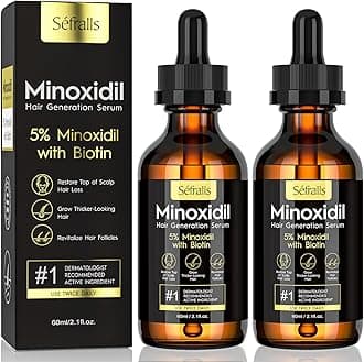 2-Pack 5% Minoxidil Hair Growth Serum for Men and Women, Hair Regrowth Treatment for Stronger, Thicker, and Longer Hair, Facial Hair Grooming and Thickening Solution