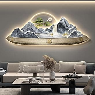 Modern Wall Sculptures Painting 3D Wall Art Decor,New Chinese Style Living Room Led Light Decorative Painting Wall Lamp Painting, Restaurant Landscape Painting Wall Paintings Artwork，for Office
