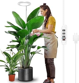 10" LED Ring Grow Lights for Indoor Plants, 160LEDs Full Spectrum Large Plant Light for Indoor Plants, Height Adjustable Growing Lamp with Auto On/Off Timer 3/9/12H, 9 Dimmable Brightness, White