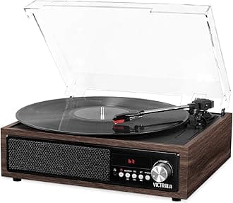 3-in-1 Bluetooth Record Player with Built in Speakers and 3-Speed Turntable, Espresso