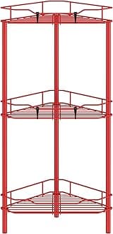 3 Tier Floor Standing Corner Shower Caddy Organizer Shelf with Hooks, Bathroom Shelves Stand Rack, Red