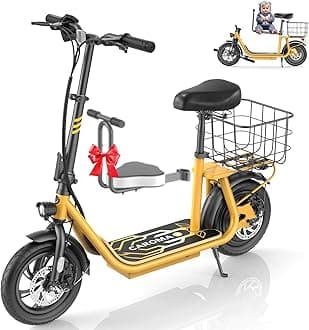 CaromaElectric Scooter with Seat, Max 30 Miles Range&20MPH Speed, Peak 800/1200W Motor, Foldable Electric Scooter for Adults and Teens, Commuter E Scooter with Basket&Adjustable Kid Seat