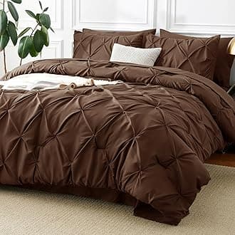 King Size Comforter Set Brown, 7 Pieces Pintuck Bed in A Bag Brown Comforter King Size, Pinch Pleat Bedding Set with All Season Comforter, Sheets, Pillowcases & Shams