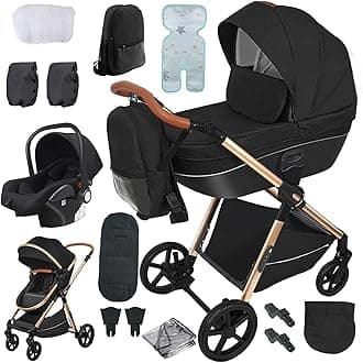 4 in 1 Baby Stroller Travel System, Pushchair 4 in 1 Set, Toddler Pram with Reversible Two Pushing Modes, Newborn Buggy Aluminum Frame, Infant Carriage One-Click Folding (H2 Black)