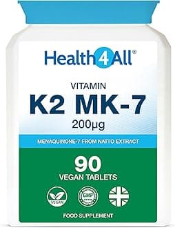 Natural Vitamin K2 MK7 200mcg from Natto, 90 Tablets 3 Months Supply, All-Trans MK-7 from Beans Fermentation, High Strength VitK2 Vitamin Supplement, Vegan Menaquinone | Made in UK