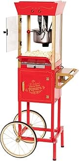 Popcorn Maker Machine - Professional Cart With 8 Oz Kettle Makes Up to 32 Cups - Vintage Popcorn Machine Movie Theater Style - Red