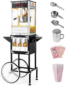 ROVSUN Popcorn Machine Cart with Candy Dispenser, 8 Oz Kettle Makes Up to 32 Cups ETL, Vintage Popcorn Maker w/Scoop, Oil Spoon, Bags & Cups, Movie Theater Style Popper for Commercial Home, Black