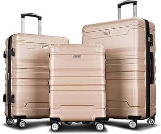 Merax 3 pc Hardshell Luggage Set Spinner Wheel Suitcase, Brown + Gray, 20/24/28 Inch