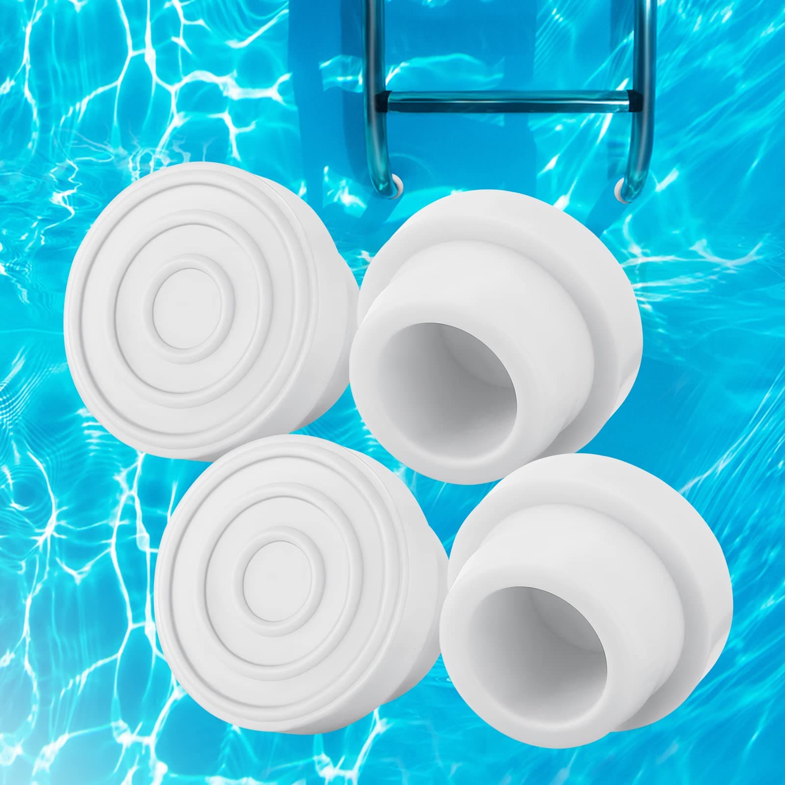 Pool Ladder Bumpers for Inground Pool - Steps Inside Plug Caps fit 1.90in Inner Diameter Ladder Tubing for Protect Swimming Pool Liner, Rubber Ladder Foot Cover White 4 Packs