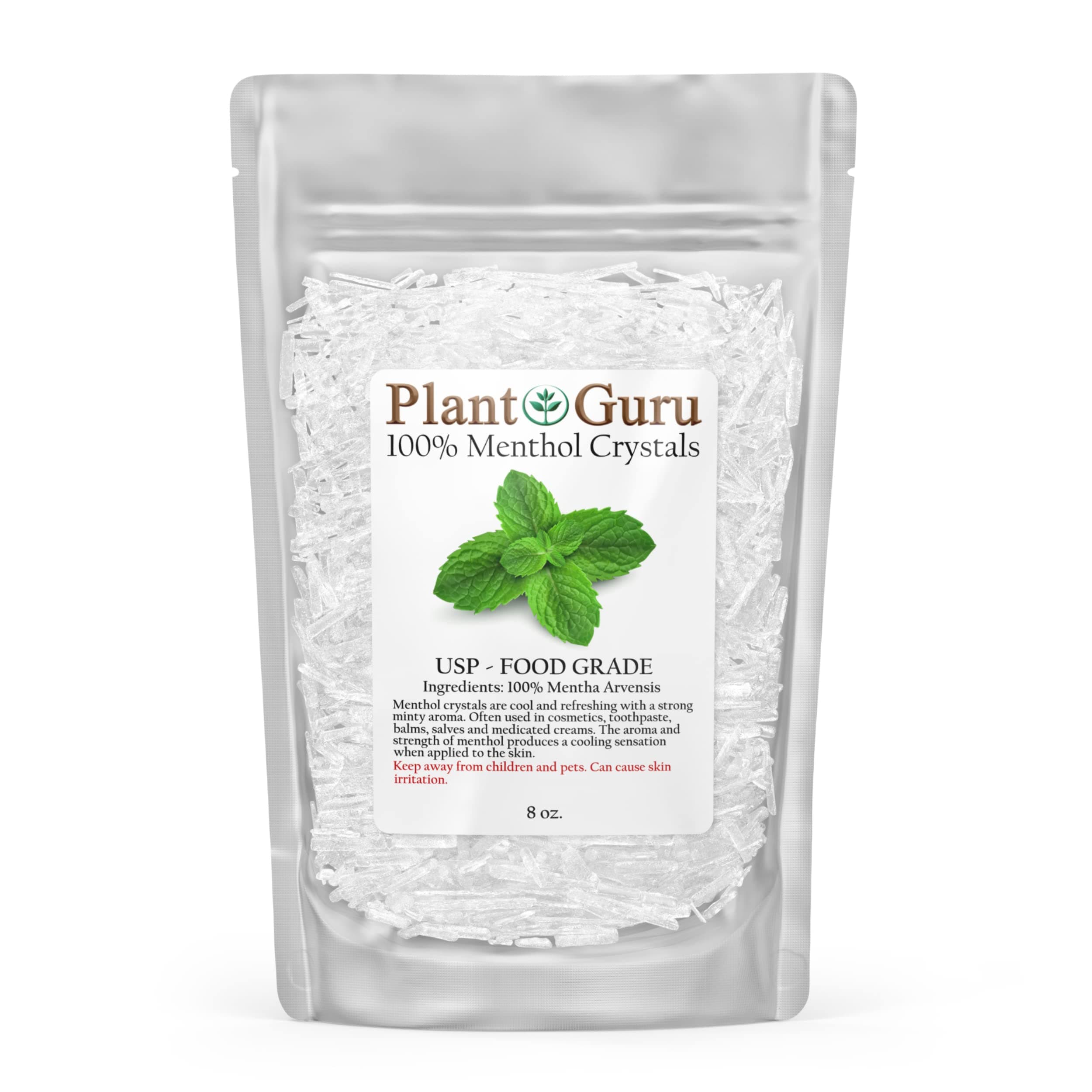 Menthol Crystals 8 oz. Mentha Arvensis 100% Pure Natural USP Food Grade - Great for Cosmetics, Salves, Balms, Creams and Soap Making.