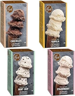 Variety Pack (4) Ice Cream Mix, Mix For Ice Cream Maker. Simple, Easy, Delicious. From Gourmet Mix To Maker in 5 Minutes. Made in USA (Vanilla, Chocolate, Strawberry, Mint Choc Chip)