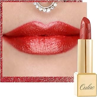 Oulac Orange Red Lipstick for Women with Metallic 3D Shine Lightweight Hydrating Formula, High Impact Lip Color, Vegan Beauty, Full Coverage Lip Makeup, Christmas Gifts for Women, Dangerous(02)