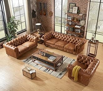 Classic Leatherette Chesterfield Sofa Set, Button Tufted, Classic Style, Tuffted Polished Sofa Set for Living Room, Bedroom (3+2+1 Seater)