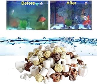 17OZ Aquarium Filter Mixed Ceramic Small Balls Media, Fish Tank Water Filtration Pond Filter Ceramic Rings Brown Volcanic Rock for Water Quality Improve, PH Adjust