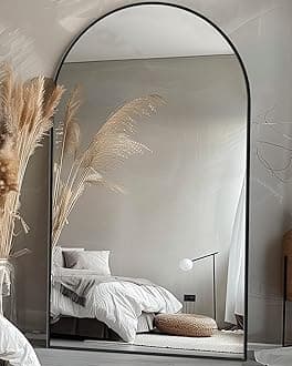 Antok Full Length Mirror, 44"x72" Oversized Floor Mirror with Stand for Bedroom, Living Room Cloakroom, Black, Arch Style