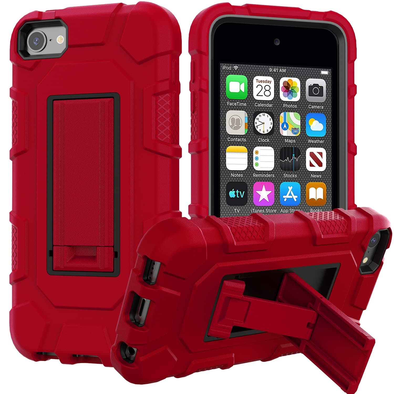 for iPod Touch 7th Generation Case, iPod Touch 6th / 5th Generation Case Heavy Duty Shockproof Rugged Cover for Apple iPod Touch 7/6/5 Generation Case Red