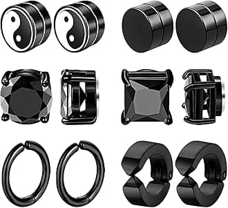 6 Pairs Stainless Steel Magnetic Stud Earrings for Men Clip on Earring Magnetic Earring Unisex Non Piercing CZ Magnet Studs Diamond Earrings for Women Men