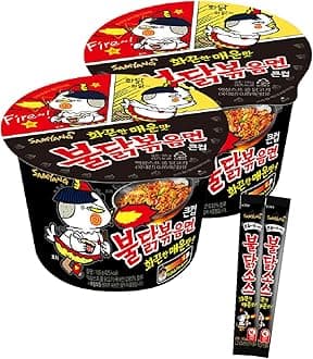 Buldak stir-fried noodles Big Bowl 2 Pack + Buldak Sauce 2 Stick + wooden chopsticks 2 pairs - Korean Instant Food Spicy Cup Ramen