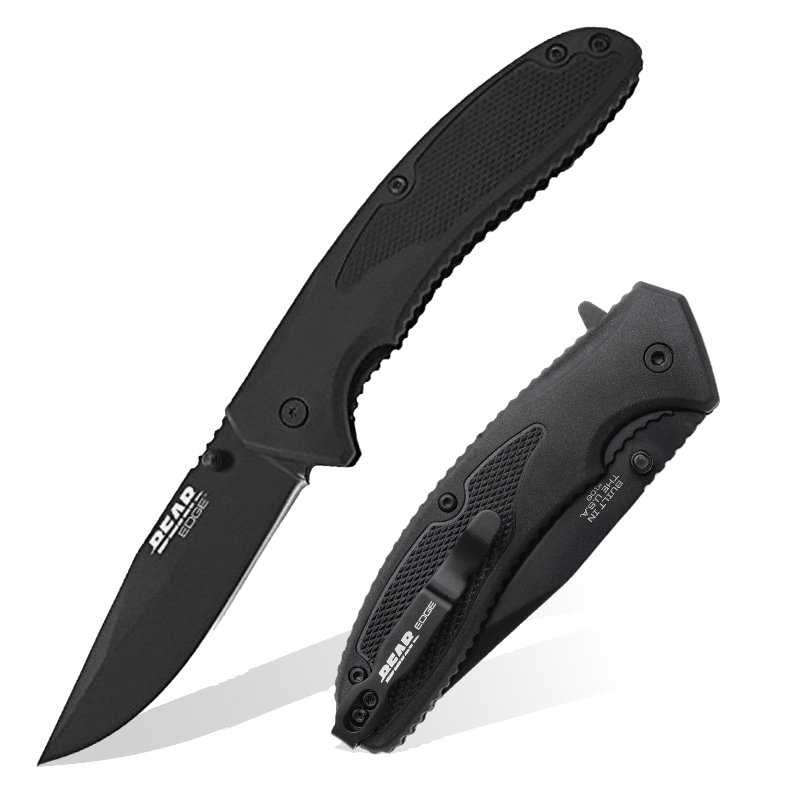 Bear Edge Zytel Sideliner, 3.5” 440 High Carbon Stainless Steel Blade, Black Zytel Handles, Assisted Opening with Reversible Pocket Clip (61106)