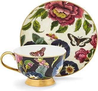 Creatures of Curiosity Coupe Tea Cup and Saucer Black and Cream, CRCBC8821-XG