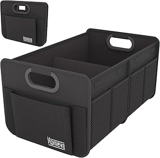 Homeve Trunk Organizer, Car Storage, Reinforced Handles, Collapsible Multi-Compartment, Foldable, Waterproof, Sturdy, 600D Oxford Polyester For Car, SUV, Mini-Van, Black, 2 Compart-Small