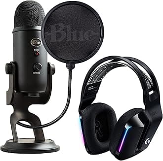 Blue Yeti Game Streaming Kit with Yeti USB Gaming, Podcast Mic, Pop Filter, PC/Mac/PS5 + G733 Lightspeed Wireless Gaming Headset with Suspension Headband, Lightsync RGB, and PRO-G audio - Blackout