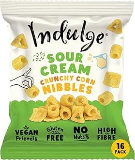 Indulge - Crunchy Corn Nibbles - Sour Cream Flavour - Gluten Free, Low Salt, Low Fat, Nut Free, Vegan - 20g x 16 bags (20g (Pack of 16), Sour Cream)