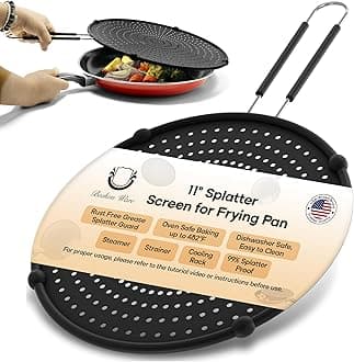 Beckon Ware | USA | 11 or 13 Inch Black Silicone Splatter Screen - Oven Safe Fry Wall, Grease Splatter Guard for Frying Pan, Ultimate Splatter Guard for Everyday Cooking and Baking