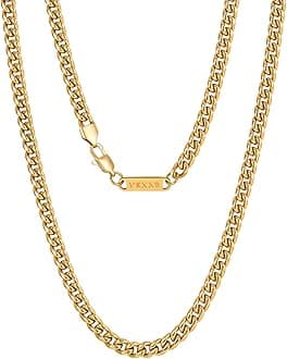 Men's Gold Chain, 18K Real Gold Plated Miami Cuban Link Chain, Durable No Color Fading 3mm 4mm 6mm Men’s Necklace Chain Urban Fashion Street Wear