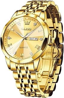 OLEVS Gold Watches for Men Large Face Analog Wrist Watch Easy Read Big Wrist Mens Golden Stainless Steel Strap Watches with Date Water Resistant Luminous Hands Male Watch Quartz Relojes para Hombres