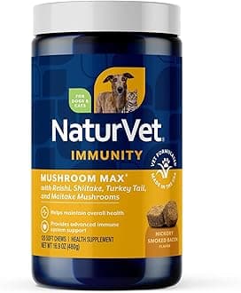 - NaturVet Mushroom Max Advanced Immune Support Dog Supplement – Helps Strengthen Immunity, Overall Health for Dogs – Includes Shitake Mushrooms, Reishi, Turkey Tail – 120 Ct.