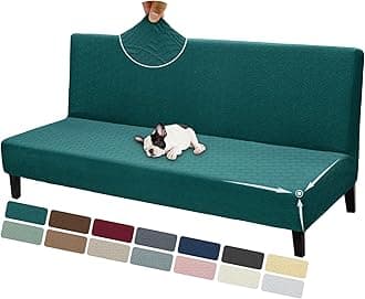 ZNSAYOTX Armless Futon Cover Super Stretch (67"-82") Jacquard Futon Sofa Bed Slipcover with Non-Slip Elastic Bottom, Universal Sofa Mattress Covers Full Queen Size (Soft Durable Washable, Teal Green)