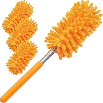 Microfiber Duster for Cleaning, Tukuos Hand Washable Dusters with 4pcs Replaceable Microfiber Heads, Extendable Pole, Detachable Cleaning Supplies for Office, Car, Window, Furniture, Ceiling Fan