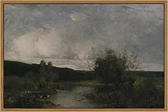 ARPEOTCY Vintage Framed Canvas Wall Art, Large Evening Sky Living Room Art Decor Aesthetic, Nature Landscape Wall Decor for Bedroom Bathroom, Office,16x24 Inch