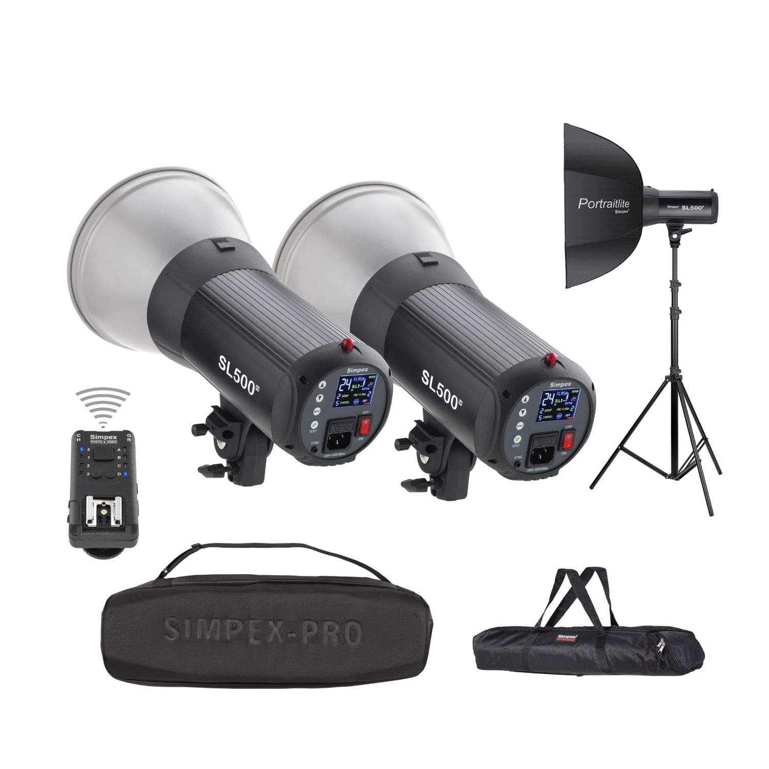 Simpex SL 500 kit Studio Light kit 500w Including 2 x Lights, 2 x Octa 95 Soft Box, 1 Remote Controller, and 1 Carry Bag