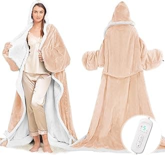 - Wearable Heated Blanket with Foot Pocket, Electric Wearable Throw Blanket with Sleeves, Hood, Portable Heated Blanket with 8 Heat Settings, 1-10 Hours Auto Shut-off, Gift for Family, Friends, 50*70"