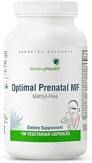Seeking HealthOptimal Prenatal Methyl-Free, Non-Methylated Folate and B12, Pregnancy Support, B6 and Ginger for Digestive Comfort, Supports Healthy Fetal Development, Vegetarian (180 Capsules)