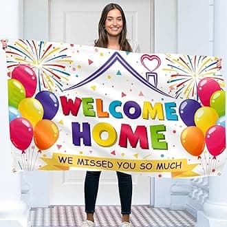 Welcome Home Banner - White Welcome Home Decorations 5ft x 3ft - Welcome Back Banner - We Missed You So Much