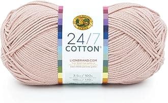 Lion Brand Yarn, 24/7 Cotton Mercerized Lightweight Yarn for Knitting, Crochet, and Crafts, Beechnut, 1 Pack, 185 Yards of Natural Fiber for Breathable Tops, Durable Bags, and Easy-Care Dish Cloths