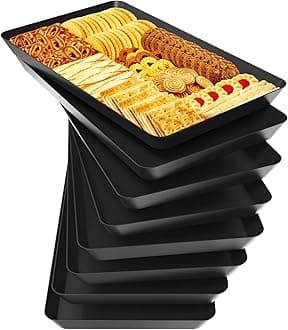 WOWBOX 8 pcs Serving Tray for Entertaining, Serving Platters for Snacks, Fruit, Cookies, Dessert, Reusable Plastic Trays for Serving Food and Pantry Organization in Kitchen & for Parties, (Black)